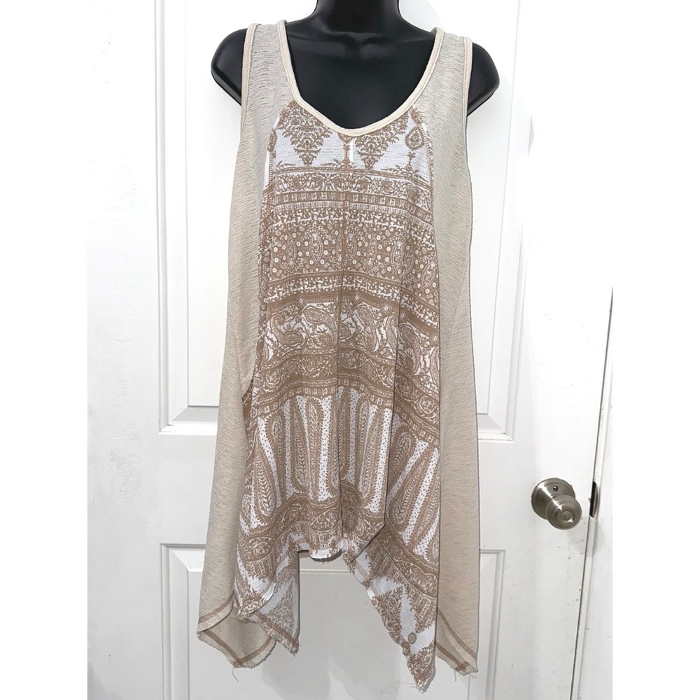 Easel Beige & White Bohemian style tunic tank top